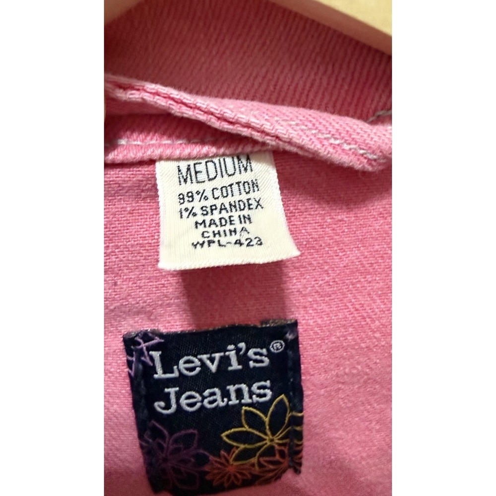 Levis Jeans Womens Medium Pink Distressed Cropped Denim Trucker Jacket WPL-423 - Picture 3 of 9
